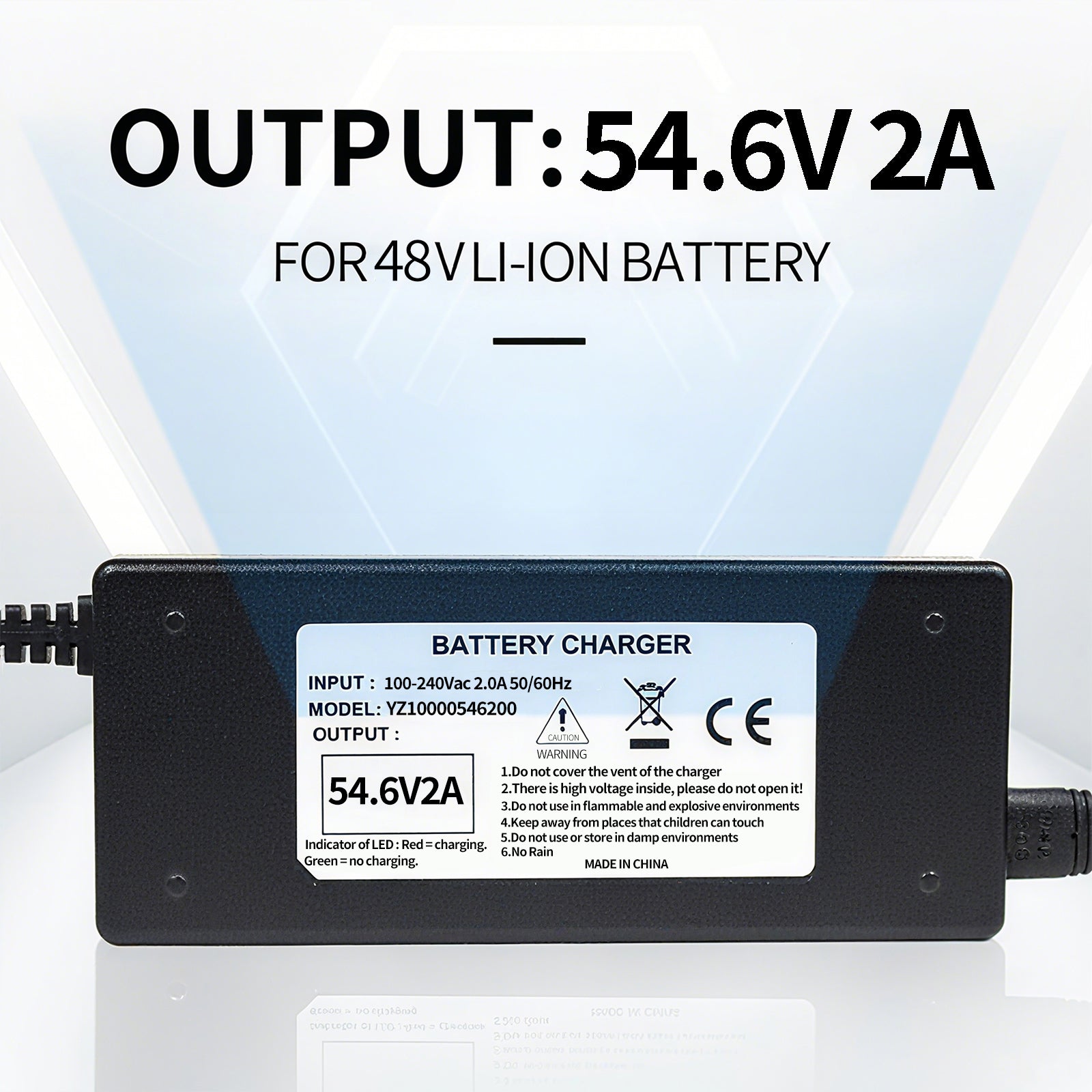 YZPOWER 48v Lithium Battery Charger,54.6v 2A Power Charger Adapter DC 1 Prong 5.5 2.1mm Replacement for 48v Li-ion Battery Pack