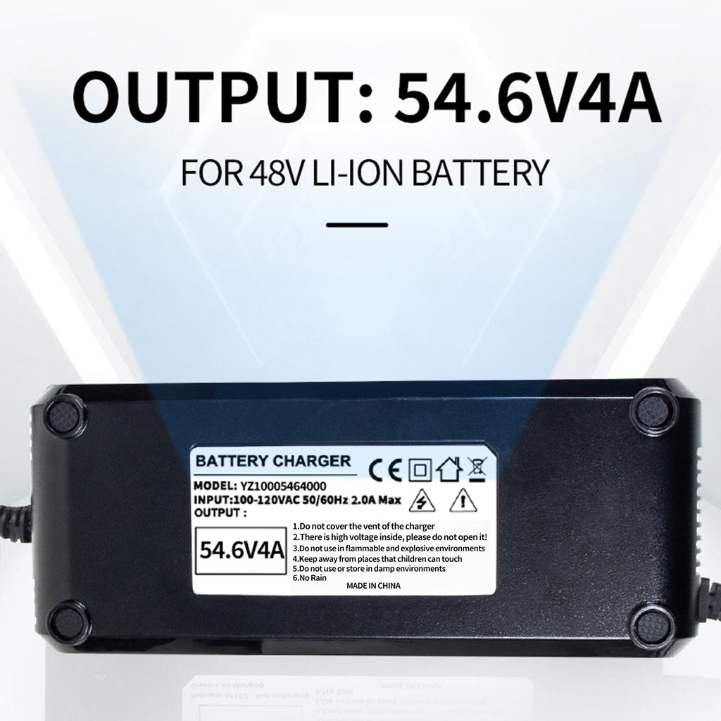 YZPOWER 54.6 4A Lithium Battery Charger for 48v 13s Li-Ion Battery Pack gx16-3 12mm Connector, 48v Power Adapter Built-in Fan Display Showing Instant Charging Voltage